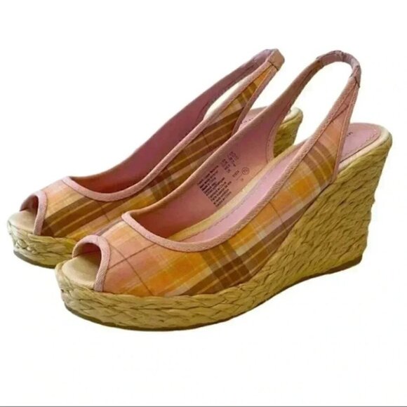 Montego Bay Club Wedge Sandals Slingback Platform Espadrilles Pink Plaid 7.5 - Picture 4 of 14